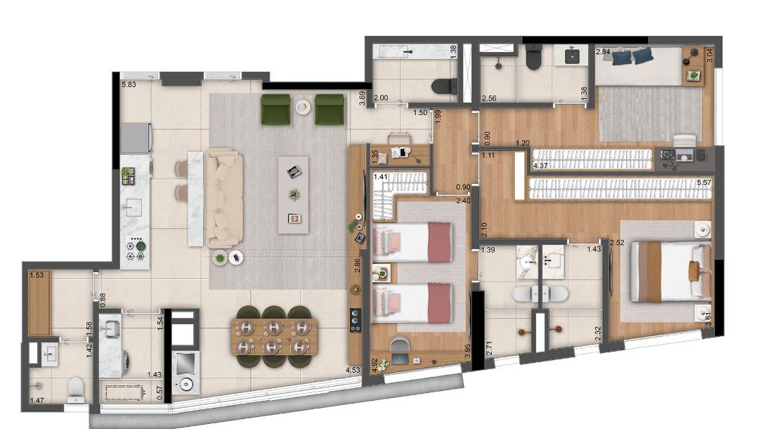 - Apartamento com 121 m², 3 quartos sendo 3 suítes à venda no bairro Moema Pássaros.
